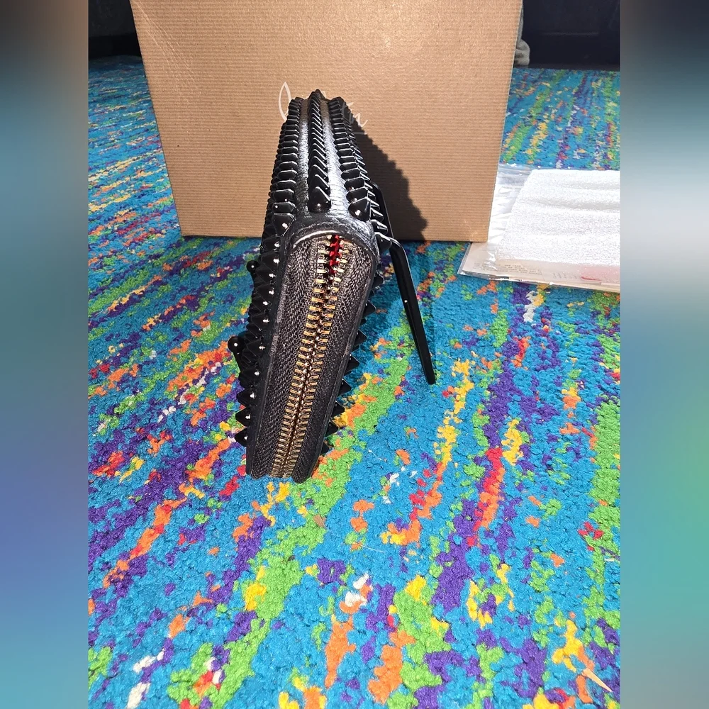 Authentic Christian Louboutin Black Studded Long Wallet‎ Zip Around Closure